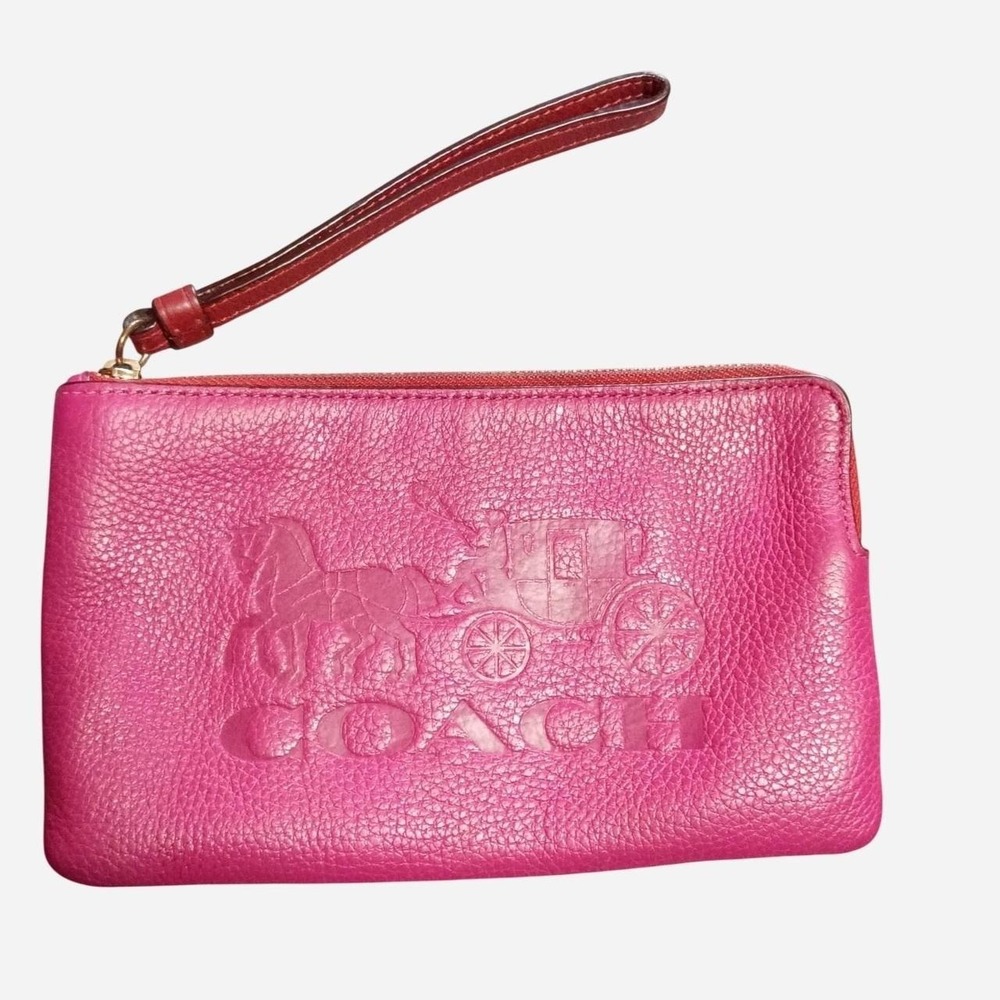 Coach Red Leather Medium Corner Zip Wristlet